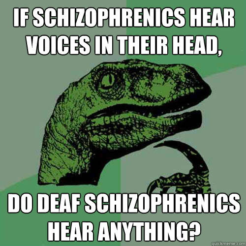 If Schizophrenics hear voices in their head, do deaf schizophrenics hear anything? - If Schizophrenics hear voices in their head, do deaf schizophrenics hear anything?  Philosoraptor