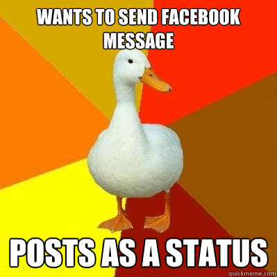 Wants to send facebook message Posts as a status  Tech Impaired Duck