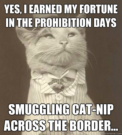 yes, I earned my fortune in the prohibition days smuggling cat-nip across the border...  Aristocat