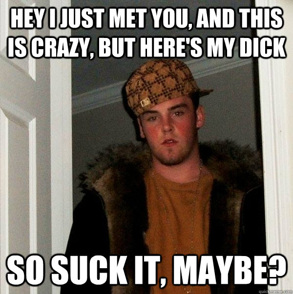 hey I just met you, and this is crazy, but here's my dick so suck it, maybe? - hey I just met you, and this is crazy, but here's my dick so suck it, maybe?  Scumbag Steve