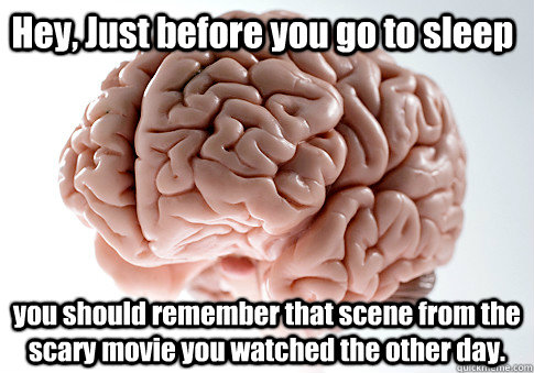 Hey, Just before you go to sleep you should remember that scene from the scary movie you watched the other day.   Scumbag Brain