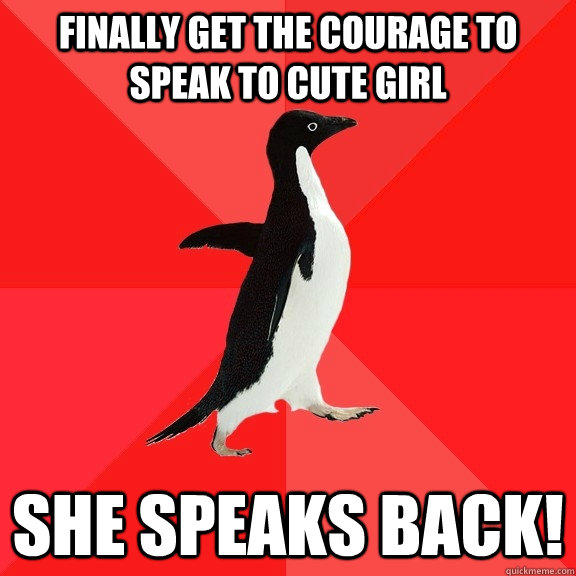 Finally get the courage to speak to cute girl She speaks back!  Socially Awesome Penguin