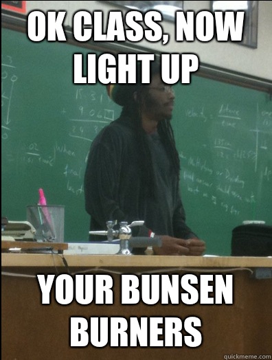 Ok class, now light up Your Bunsen burners  Rasta Science Teacher