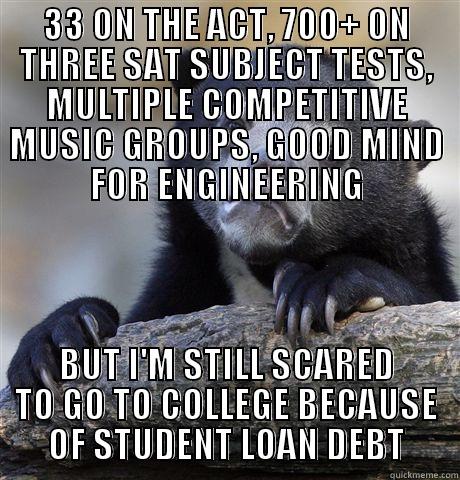 Why I wish I lived in Europe - 33 ON THE ACT, 700+ ON THREE SAT SUBJECT TESTS, MULTIPLE COMPETITIVE MUSIC GROUPS, GOOD MIND FOR ENGINEERING BUT I'M STILL SCARED TO GO TO COLLEGE BECAUSE OF STUDENT LOAN DEBT Confession Bear