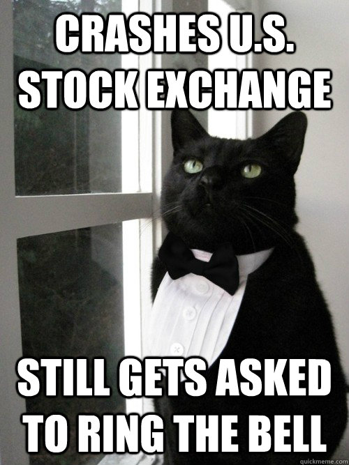 crashes u.S. stock exchange still gets asked to ring the bell   One Percent Cat