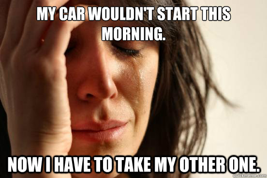 My car wouldn't start this morning. Now I have to take my other one.  First World Problems