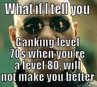 WHAT IF I TELL YOU GANKING LEVEL 70S WHEN YOU'RE A LEVEL 80, WILL NOT MAKE YOU BETTER Matrix Morpheus