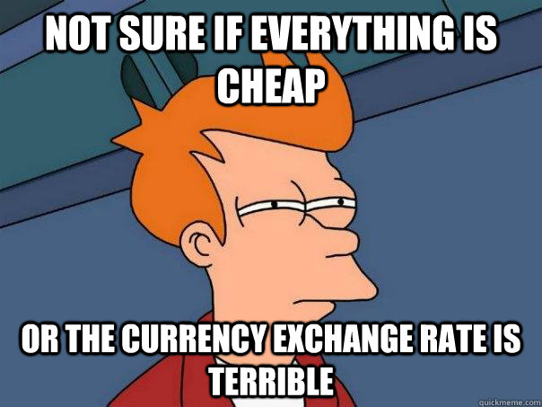 Not sure if everything is cheap Or the currency exchange rate is terrible  Futurama Fry