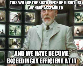 This will be the sixth piece of furniture we have assembled and we have become exceedingly efficient at it - This will be the sixth piece of furniture we have assembled and we have become exceedingly efficient at it  Matrix architect