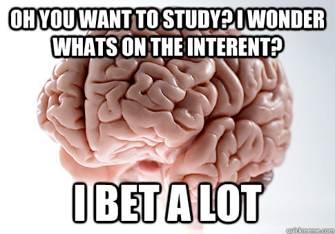 Oh you want to study? I wonder whats on the interent? I bet a lot - Oh you want to study? I wonder whats on the interent? I bet a lot  Scumbag Brain