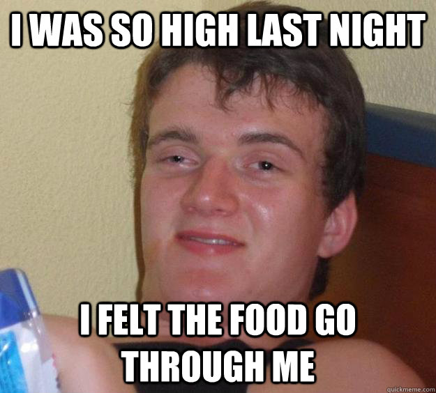 i was so high last night i felt the food go through me  10 Guy