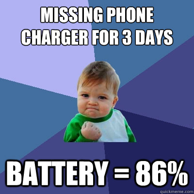 missing phone charger for 3 days Battery = 86% - missing phone charger for 3 days Battery = 86%  Success Kid