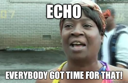 ECHO everybody got time for that! - ECHO everybody got time for that!  Sweet Brown