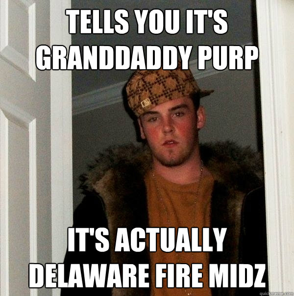 tells you it's granddaddy purp it's actually delaware fire midz  Scumbag Steve