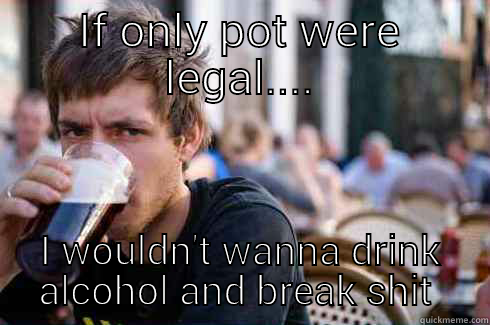 IF ONLY POT WERE LEGAL.... I WOULDN'T WANNA DRINK ALCOHOL AND BREAK SHIT  Lazy College Senior