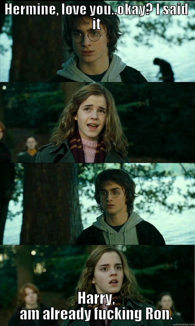 HERMINE, IOVE YOU..OKAY? I SAID IT HARRY, AM ALREADY FUCKING RON. Horny Harry