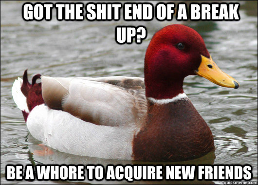 Got the shit end of a break up? Be a whore to acquire new friends  Malicious Advice Mallard