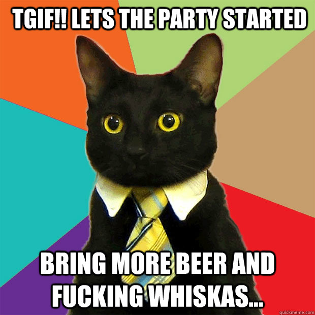  TGIF!! lets the party started bring more beer and fucking whiskas...  Business Cat