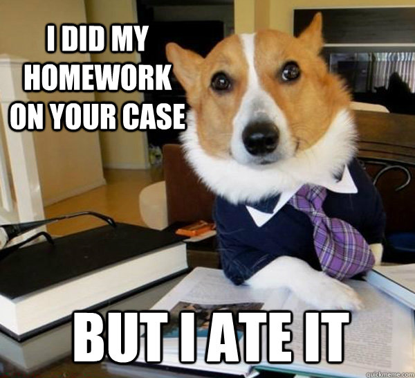 I Did my homework on your case But I ate it  Lawyer Dog