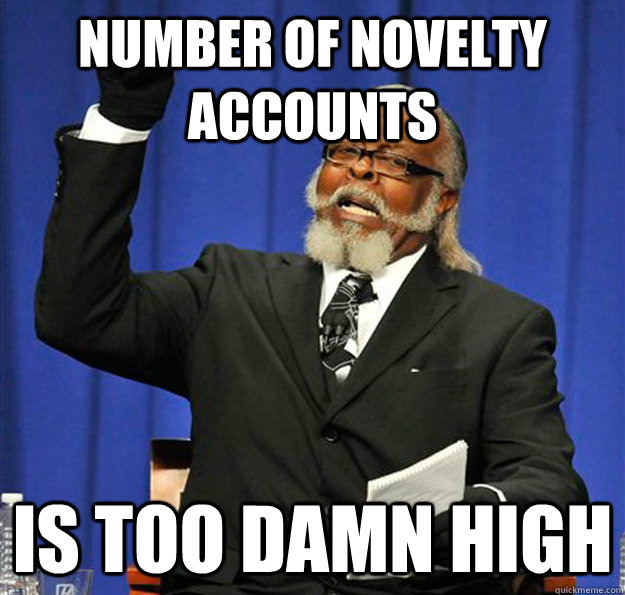 Number of novelty accounts  Is too damn high  Jimmy McMillan