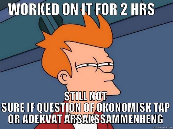    WORKED ON IT FOR 2 HRS        STILL NOT SURE IF QUESTION OF ØKONOMISK TAP OR ADEKVAT ÅRSAKSSAMMENHENG Futurama Fry