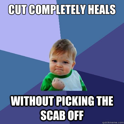 Cut completely heals without picking the scab off - Cut completely heals without picking the scab off  Success Kid