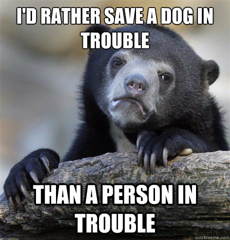 I'd rather save a dog in trouble than a person in trouble - I'd rather save a dog in trouble than a person in trouble  Confession Bear