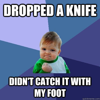 Dropped a knife Didn't catch it with my foot  Success Kid