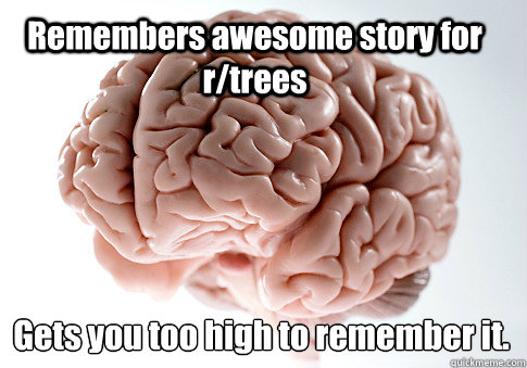 Remembers awesome story for r/trees  Gets you too high to remember it. - Remembers awesome story for r/trees  Gets you too high to remember it.  Scumbag Brain