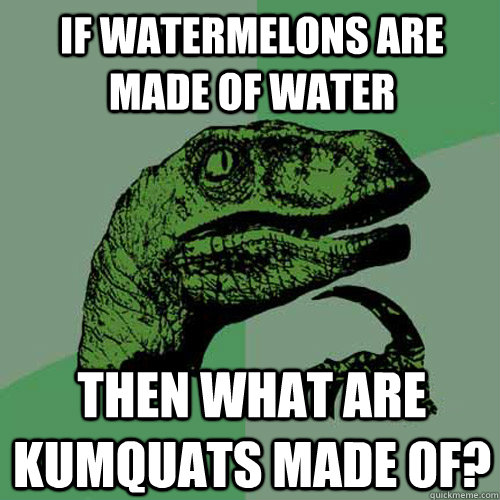 If watermelons are made of water then what are kumquats made of?  Philosoraptor