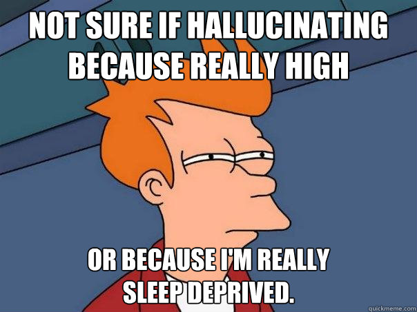 Not sure if hallucinating because really high or because I'm really
sleep deprived.  Futurama Fry