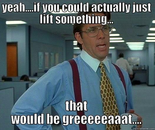 YEAH....IF YOU COULD ACTUALLY JUST LIFT SOMETHING... THAT WOULD BE GREEEEEAAAT.... Office Space Lumbergh