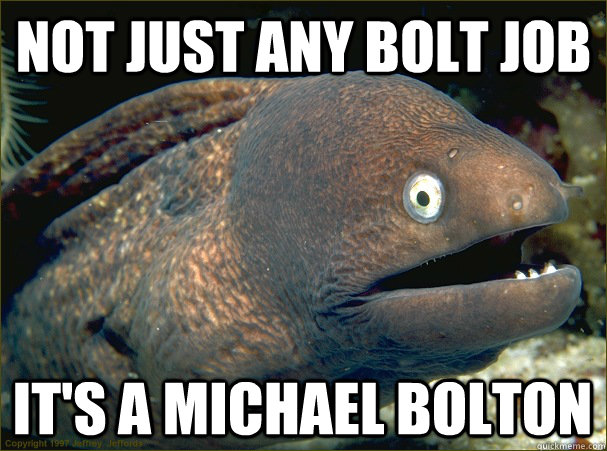 Not just any bolt job It's a Michael bolton  Bad Joke Eel