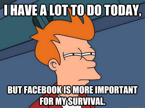 I have a lot to do today, but facebook is more important for my survival.  Futurama Fry