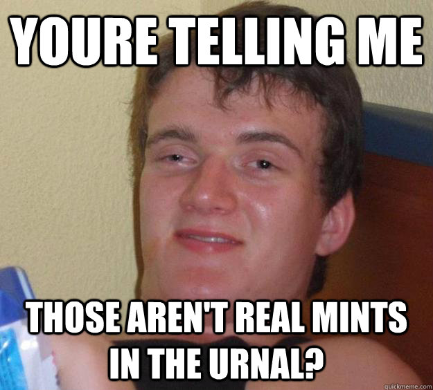 Youre telling me those aren't real mints in the urnal? - Youre telling me those aren't real mints in the urnal?  10 Guy