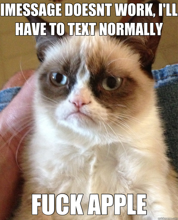 IMESSAGE DOESNT WORK, I'LL HAVE TO TEXT NORMALLY FUCK APPLE  Grumpy Cat