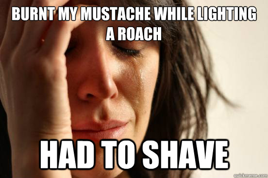 Burnt my mustache while lighting a roach Had to shave  First World Problems