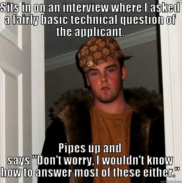 Terrible developer - SITS IN ON AN INTERVIEW WHERE I ASKED A FAIRLY BASIC TECHNICAL QUESTION OF THE APPLICANT. PIPES UP AND SAYS 