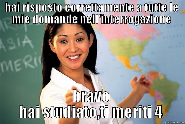 HAI RISPOSTO CORRETTAMENTE A TUTTE LE MIE DOMANDE NELL'INTERROGAZIONE BRAVO HAI STUDIATO,TI MERITI 4 Unhelpful High School Teacher