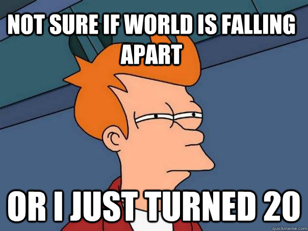 not sure if world is falling apart or i just turned 20 - not sure if world is falling apart or i just turned 20  Futurama Fry