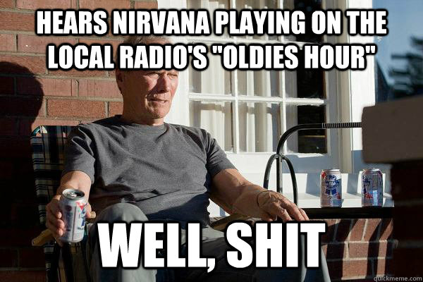 hears Nirvana playing on the local radio's 