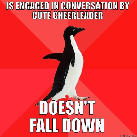 IS ENGAGED IN CONVERSATION BY CUTE CHEERLEADER DOESN'T FALL DOWN Socially Awesome Penguin