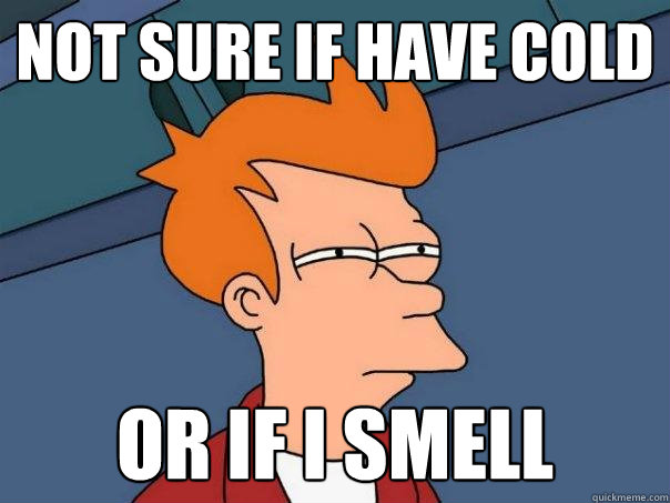 Not sure if have cold or if I smell  Futurama Fry