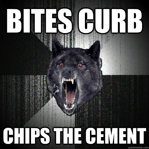 Bites Curb Chips the cement  Insanity Wolf