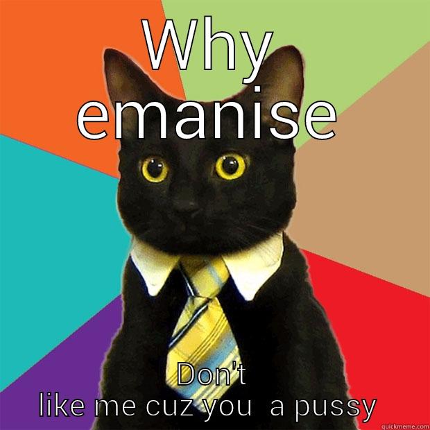 WHY EMANISE DON'T LIKE ME CUZ YOU  A PUSSY  Business Cat