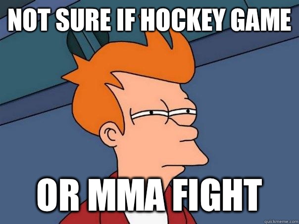 not sure if hockey game Or MMA fight  Futurama Fry