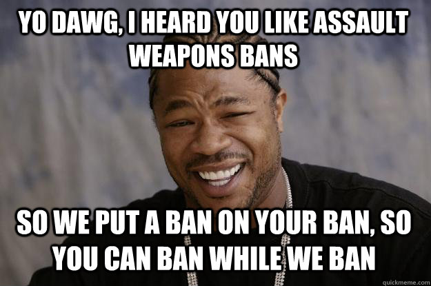 yo dawg, i heard you like assault weapons bans so we put a ban on your ban, so you can ban while we ban  Xzibit