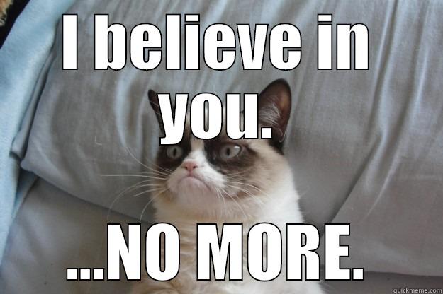 I BELIEVE IN YOU. ...NO MORE. Grumpy Cat