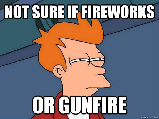 Not sure if fireworks Or gunfire  Futurama Fry