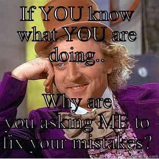 IF YOU KNOW WHAT YOU ARE DOING.. WHY ARE YOU ASKING ME TO FIX YOUR MISTAKES? Condescending Wonka